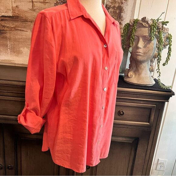 Chicos Long Sleeve Button-down Peach shirt, size 2 (L/12) - Picture 4 of 8